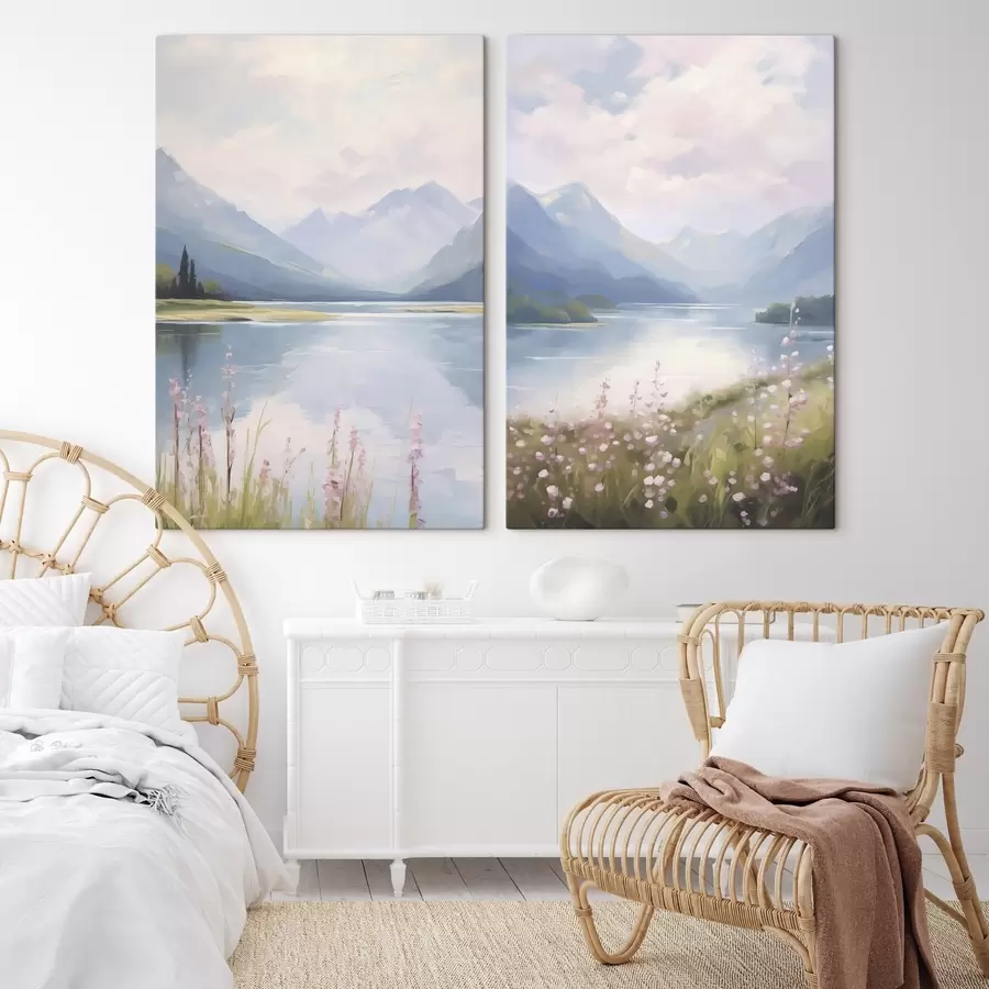 Obraz Jazero v blízkosti hôr imitácia maľby m30248