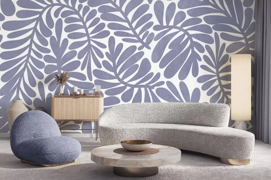 Fototapety Štýlové svetlomodré listy na svetlom pozadí, textúrované umelecké dielo w09775v1