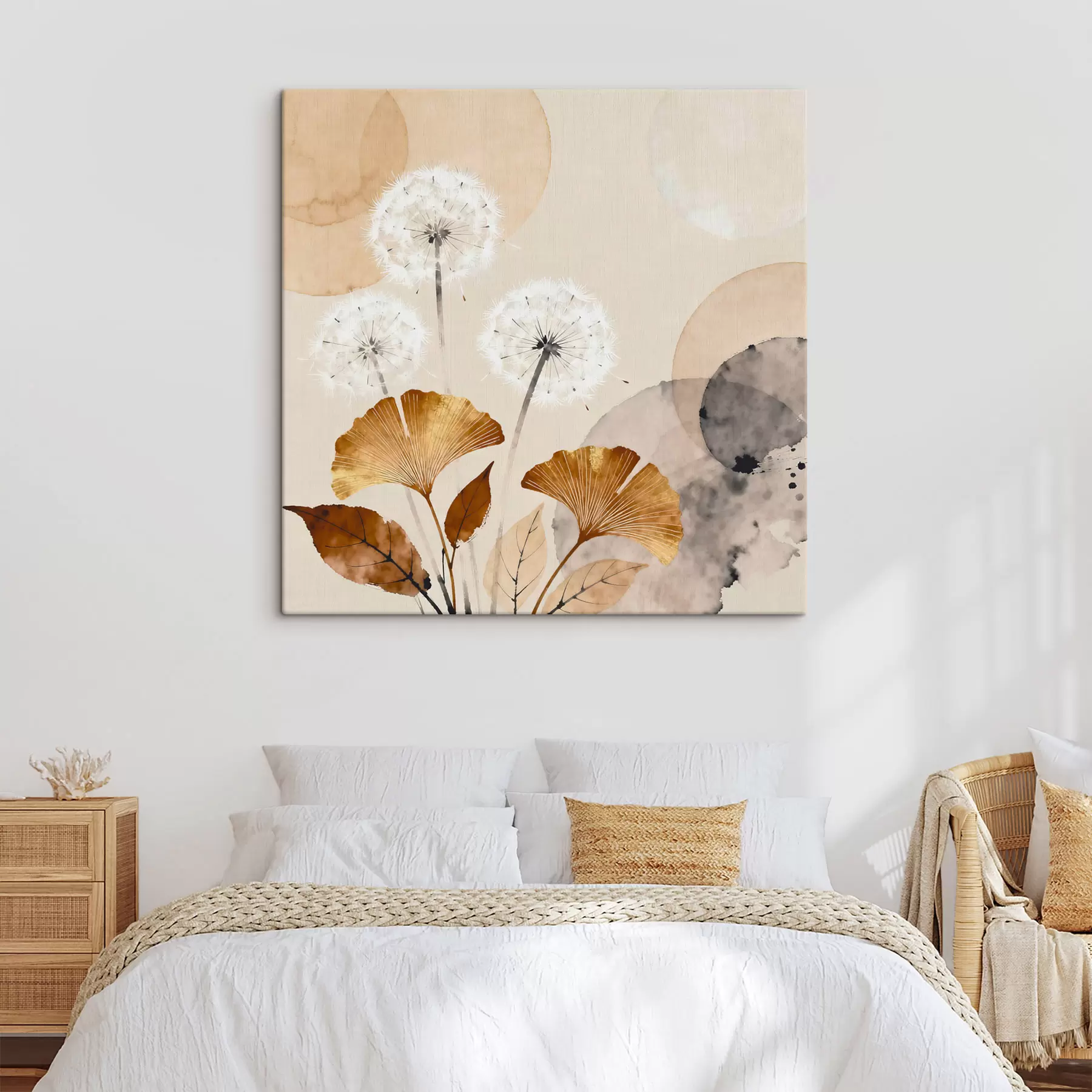 Obraz Abstraktné motívy púpav a listov ginkga s48279