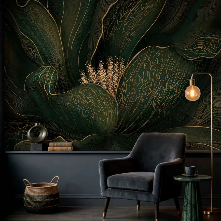 Fototapety Tmavozelená abstraktná kvetina s jemnými líniovými detailmi w05119v1