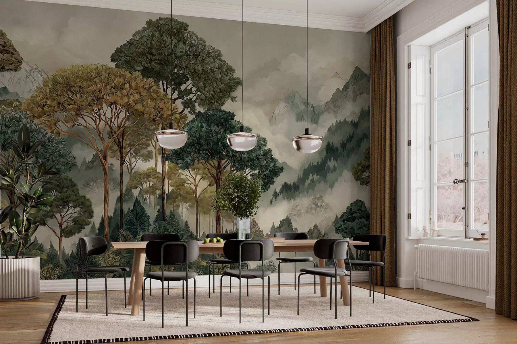 Fototapety Les s vysokými stromami v hmlistých horách w05410