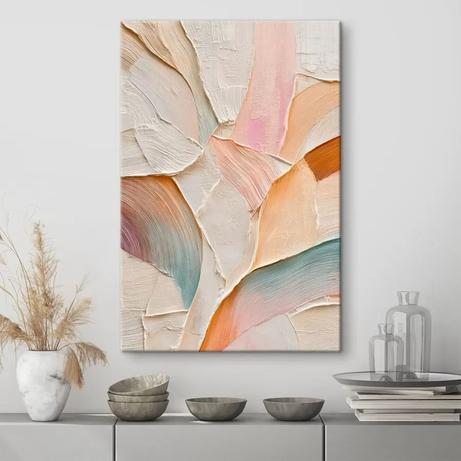 Obraz Abstraktné pozadie s dynamickými ťahmi štetca v broskyňových a modrých odtieňoch s48202