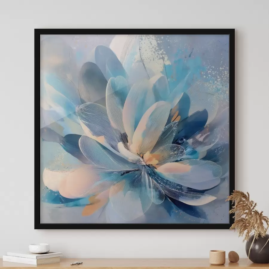 Fototapety Abstraktná kvetina v chladných odtieňoch v štýle umeleckého plagátu f48186
