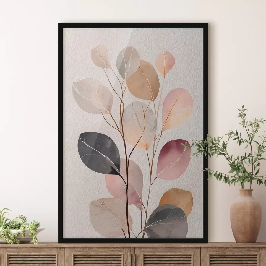 Fototapety Abstraktná vetvička v béžových a koralových odtieňoch v akvarelovom štýle f48188