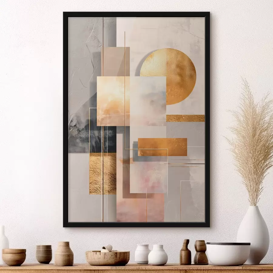 Fototapety Dekoratívna kompozícia s obdĺžnikmi a kruhom v teplých béžových a hnedých odtieňoch f48196