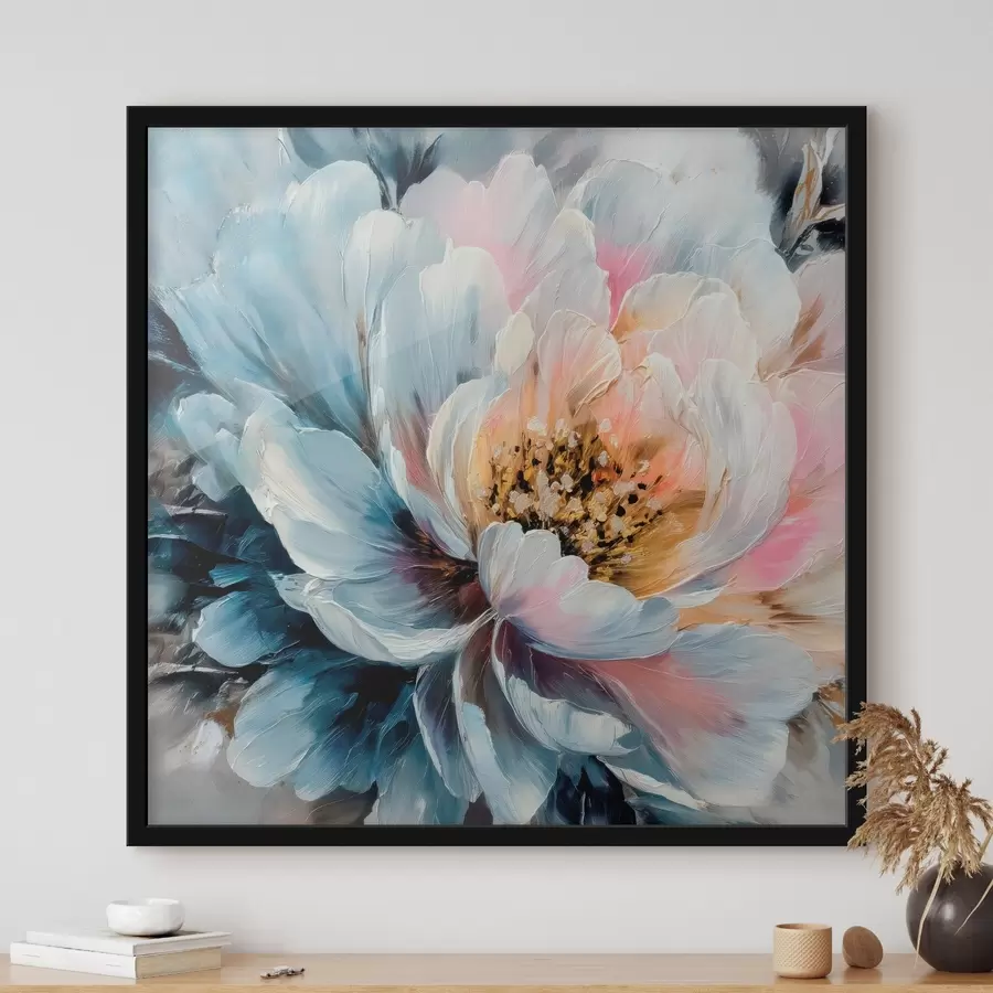 Fototapety Veľká pivonka s výraznými textúrovanými ťahmi štetca v modernom maliarskom štýle f48197