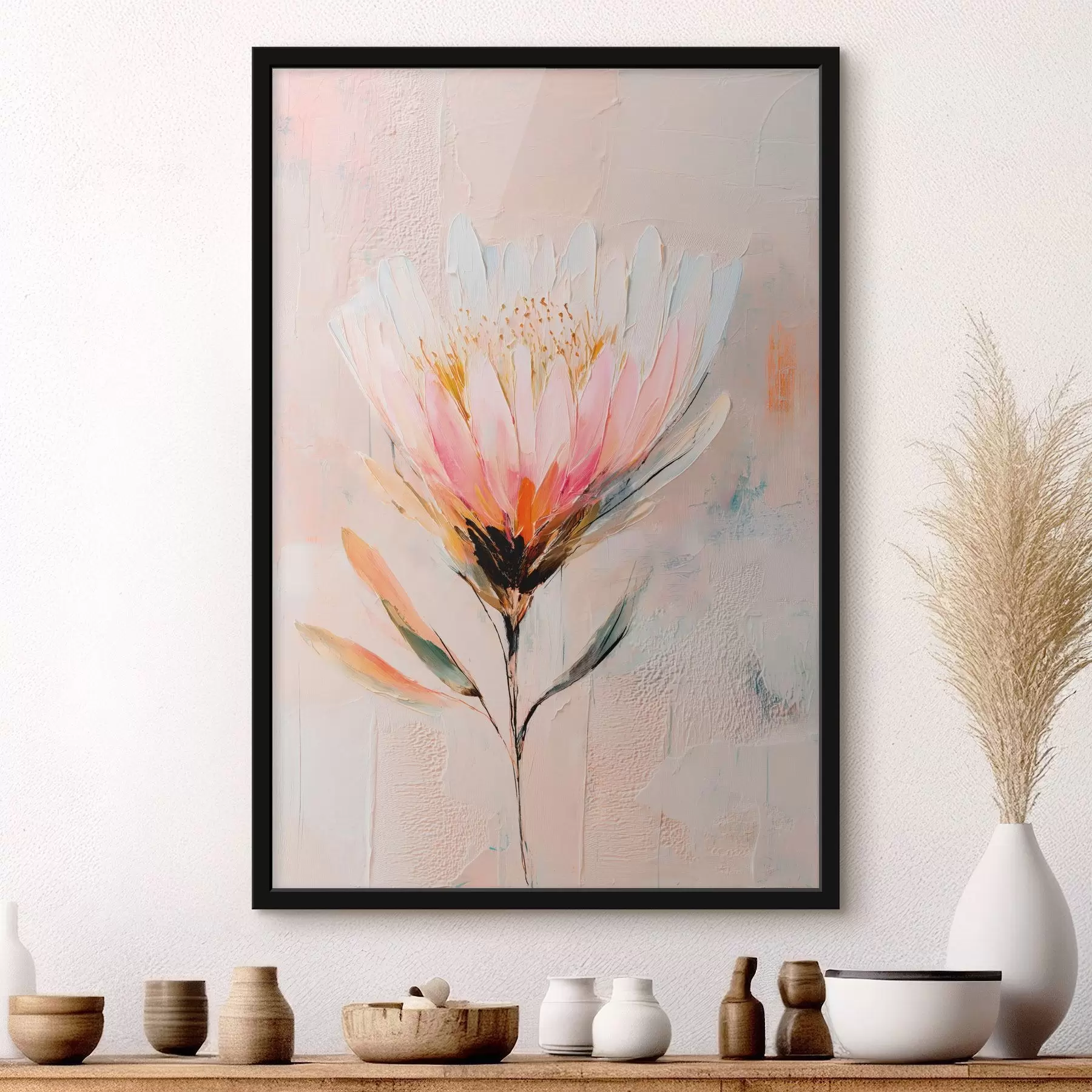 Fototapety Kvet protey v jemných ružových odtieňoch v štýle olejomaľby f48205