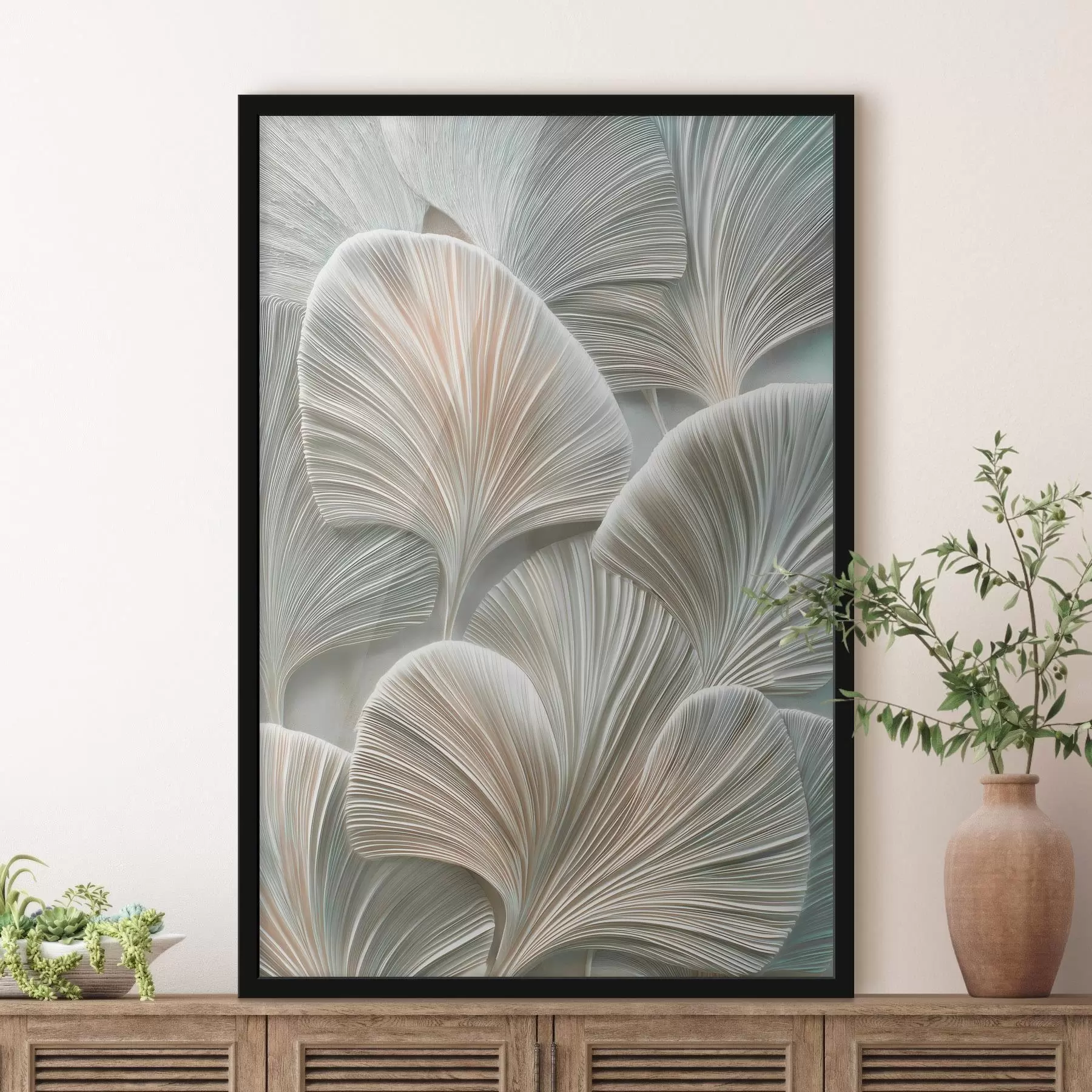 Fototapety Umelecká ilustrácia s reliéfnymi listami v modernom štýle basreliéfu f48210