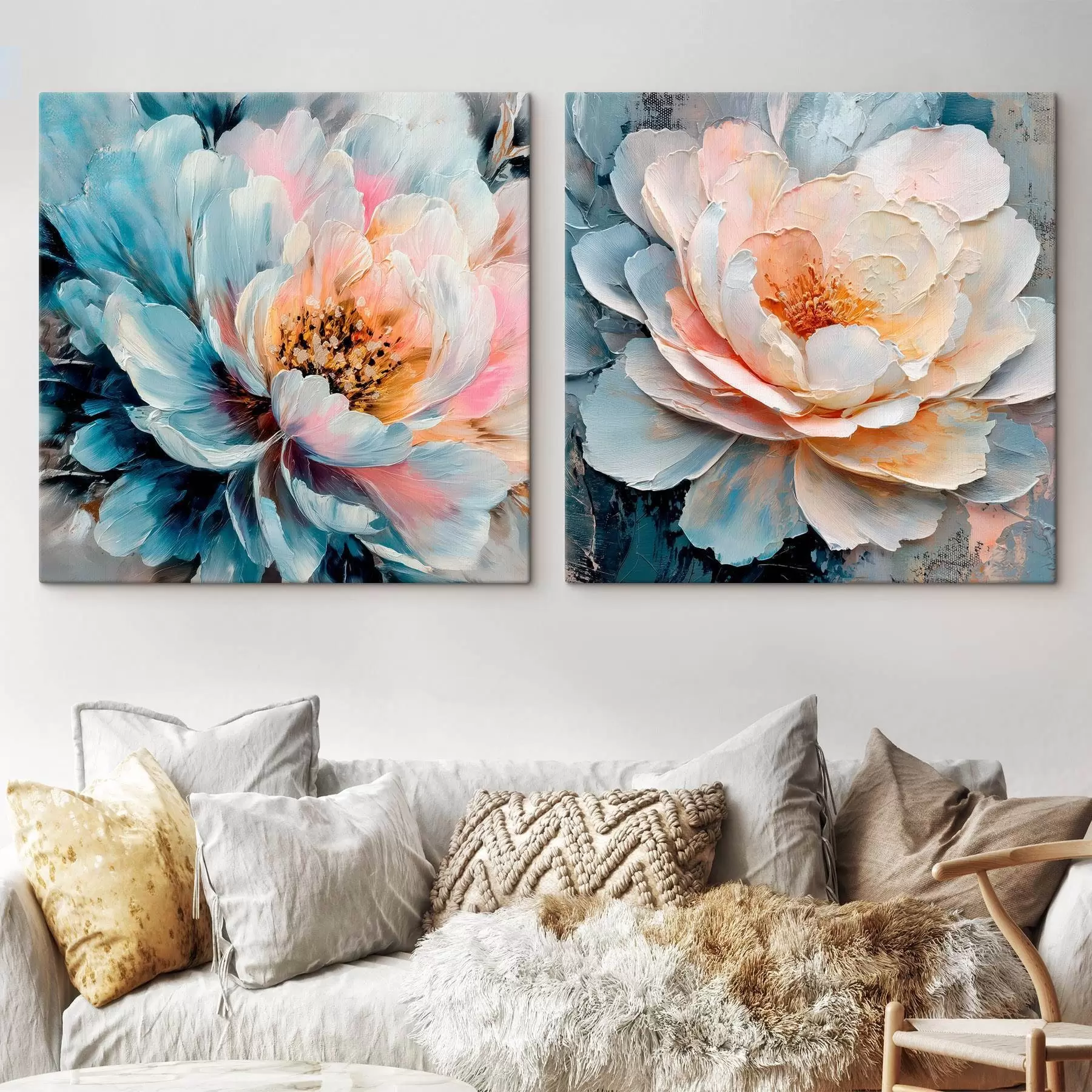 Obraz Abstraktná kvetinová kompozícia v ružovo-modrej farebnej škále s textúrovanými okvetnými lístkami m30148