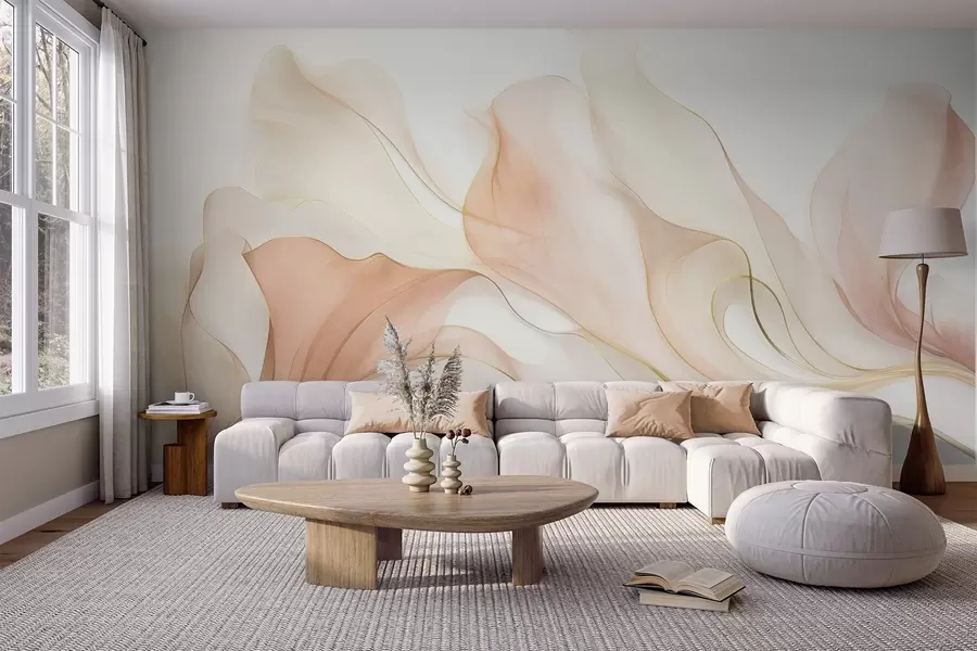 Fototapety Abstraktná, plynulá textúra v odtieňoch broskyňovej a smotanovej s jemnými líniami w09815