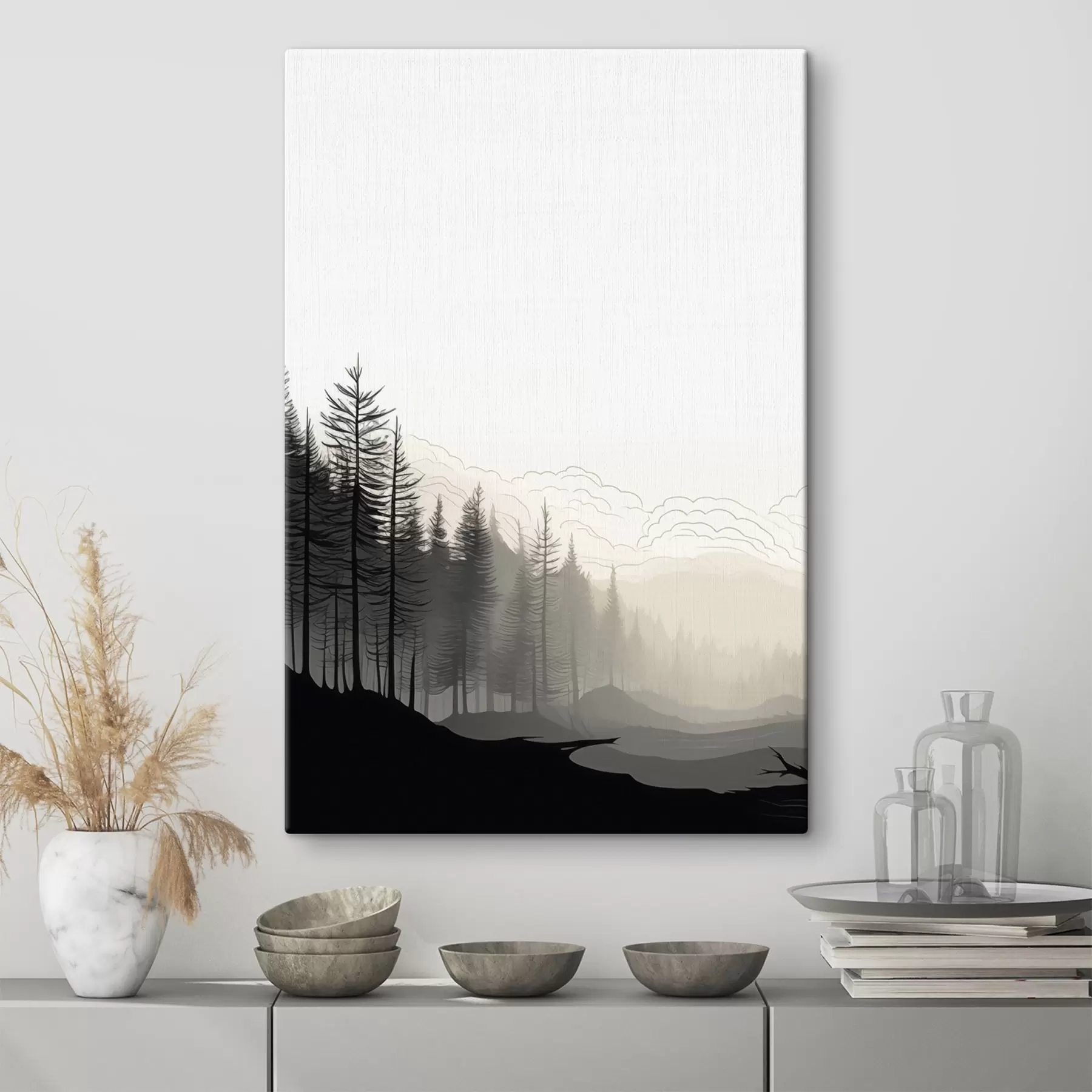 Obraz Les v hmle, minimalistický s48574