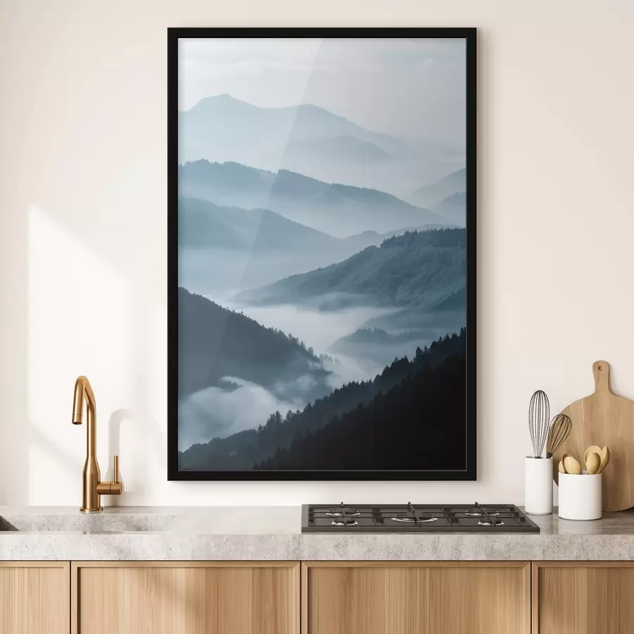 Fototapety Zamlžené hory, modrá krajina f48567