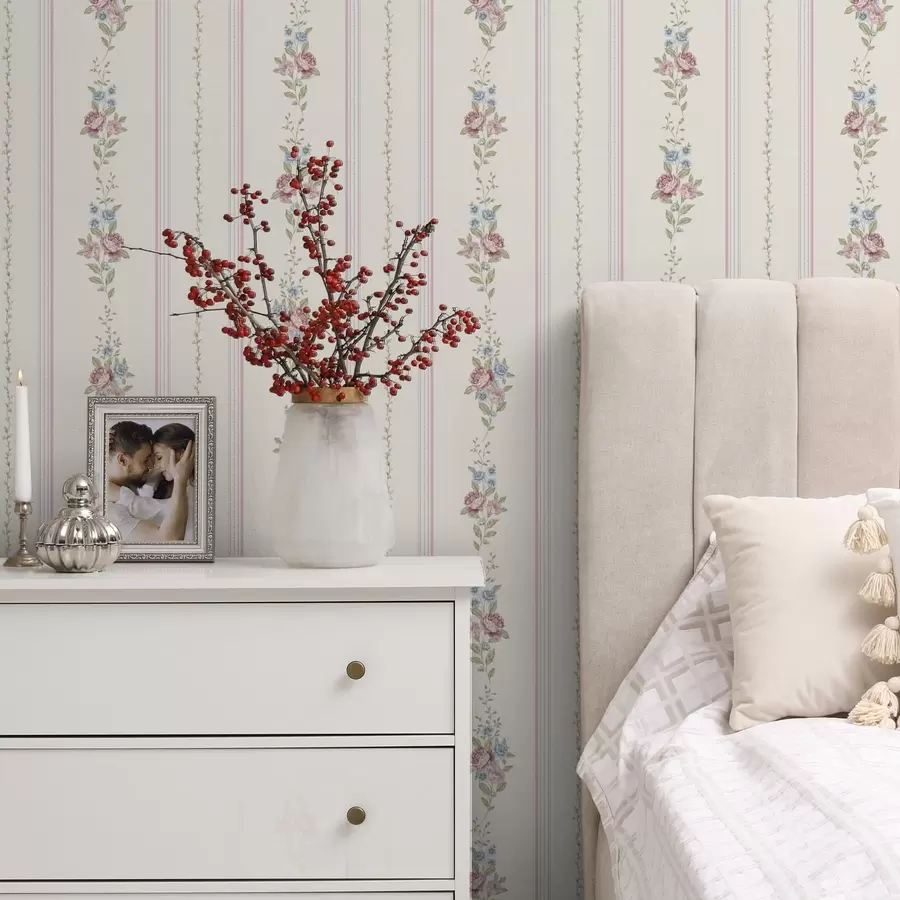 Fototapety Pruhovaný kvetinový vzor v jemných farbách a01130