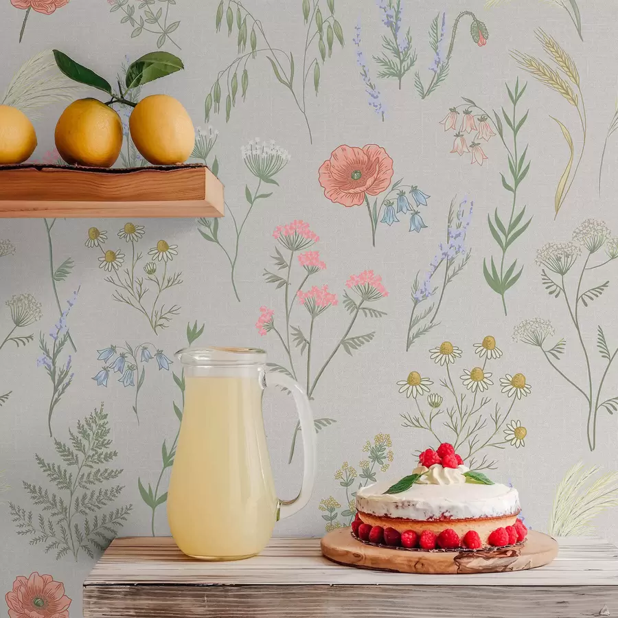 Fototapety Jemný vzor z poľných kvetov na svetlom pozadí a01152