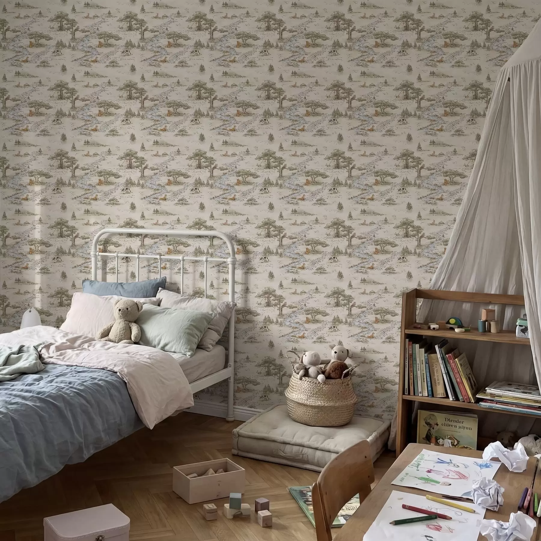 Fototapety Ilustrácia prírody so zvieratami a riekou a01157