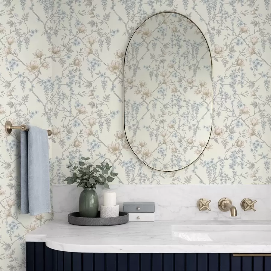 Fototapety Jemný kvetinový vzor s vetvičkami a kvetmi a01159