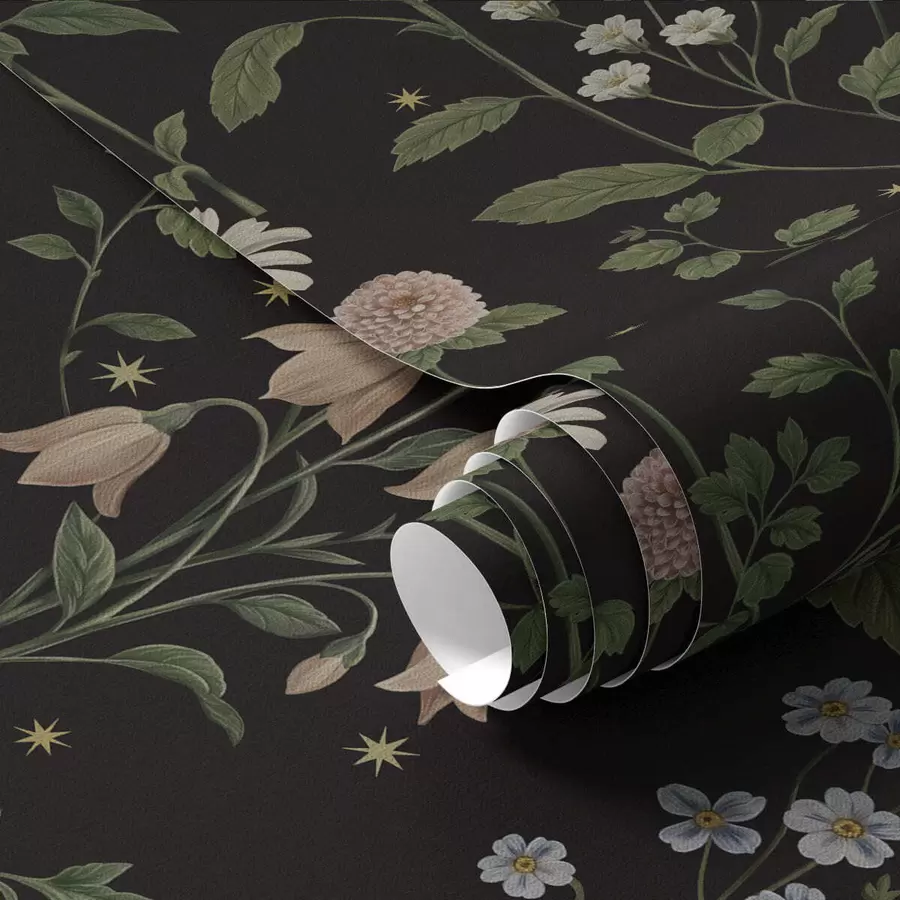 Fototapety Kvetinový vzor na čiernom pozadí s hviezdami a01160