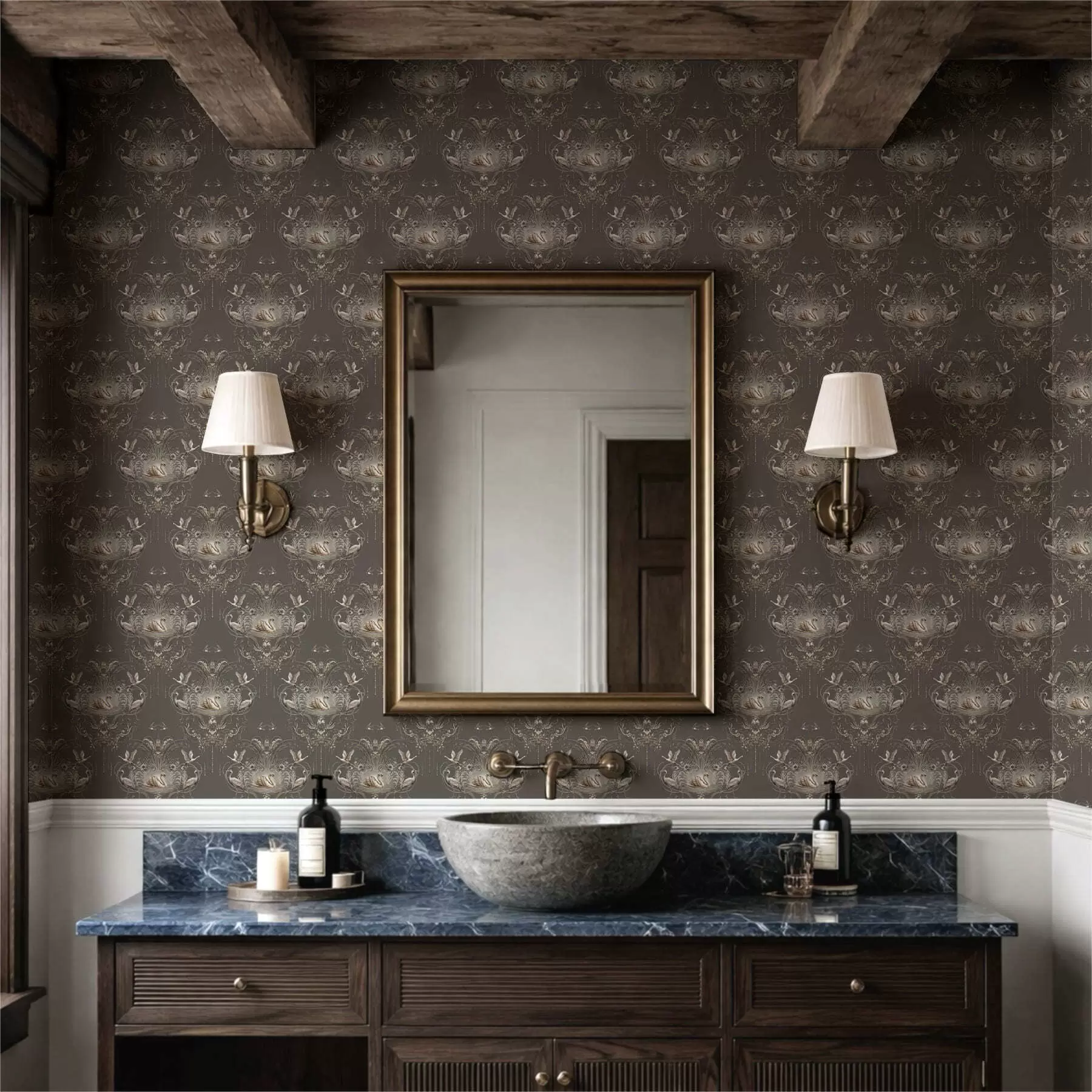 Fototapety Dekorácia s labutami a vtákmi v klasickom štýle a01161