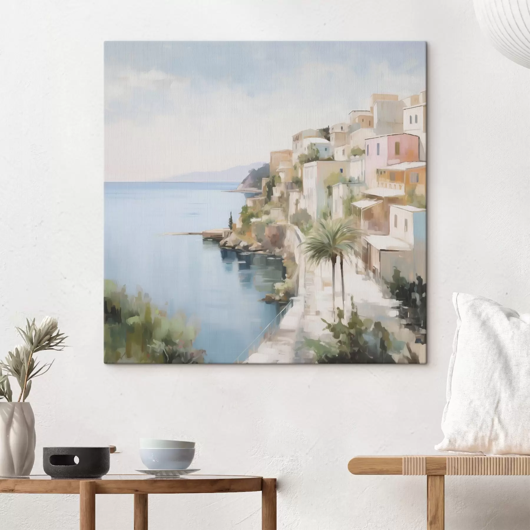 Obraz Krajina mesta pri mori, napodobenina maľby s48674