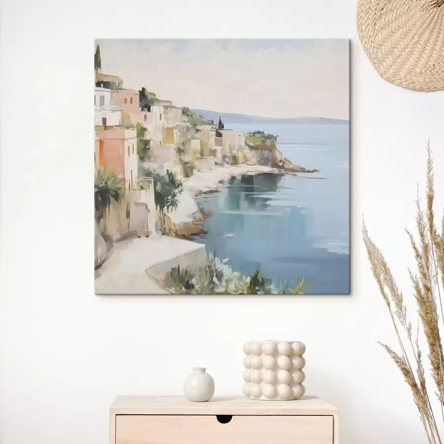 Obraz Krajina pobrežného mestečka – napodobenina maľby s48675