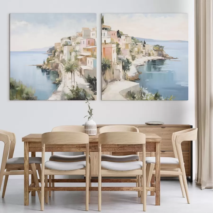 Obraz Krajina mesta pri mori, napodobenina maľby m30295