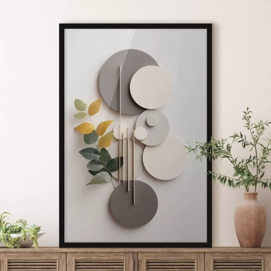 Fototapety Geometrické kruhy so zelenou vetvičkou s lístkami f48598