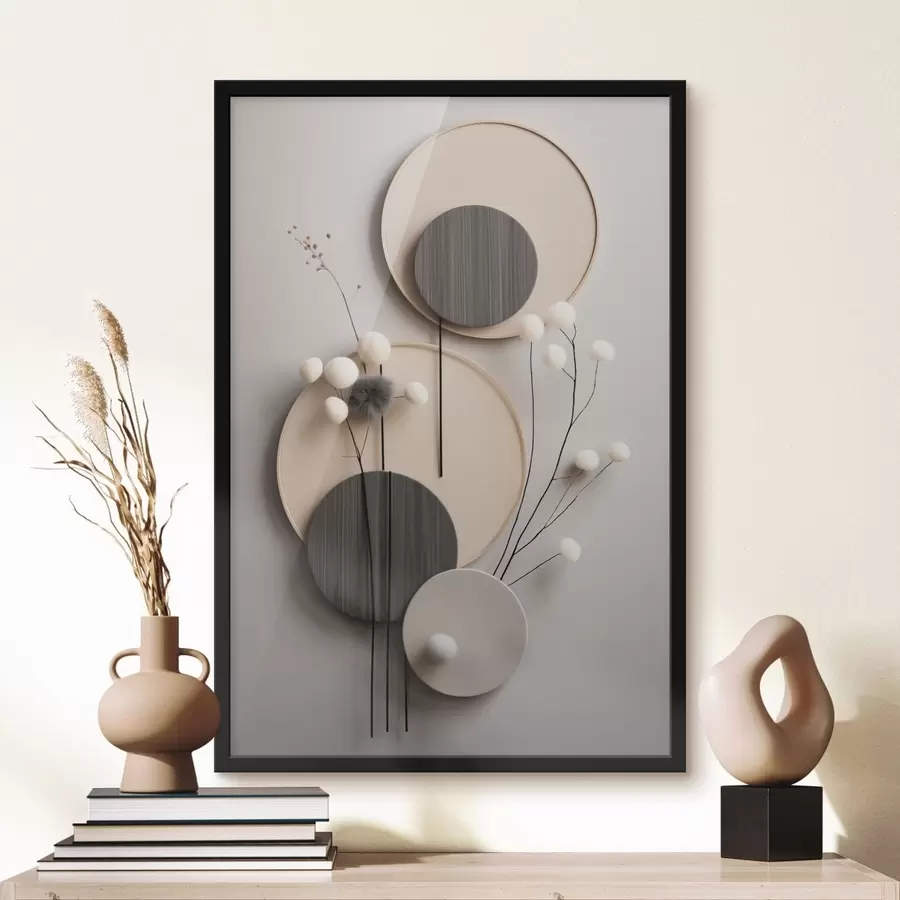 Fototapety Kruhové panely so suchými vetvičkami a mäkkými guličkami f48601