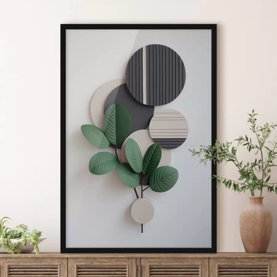 Fototapety Zelené listy s okrúhlymi textúrovanými prvkami f48603