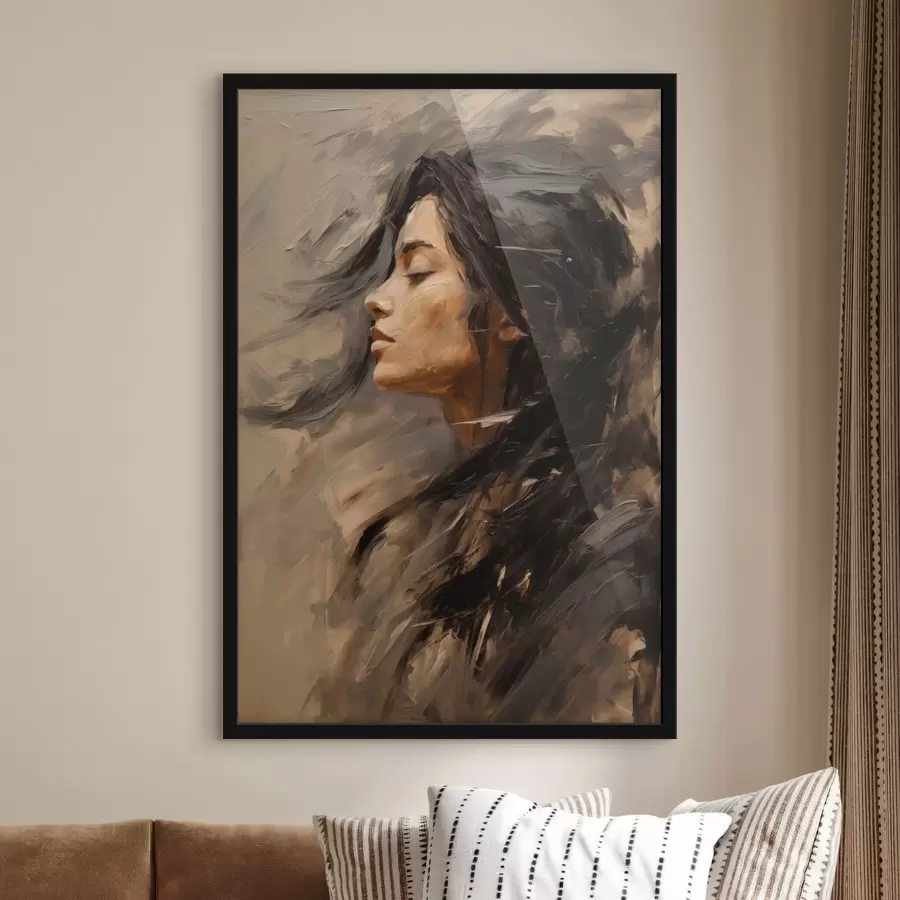 Fototapety Ženský profil zachytený maliarskymi ťahmi v teplých odtieňoch f48621