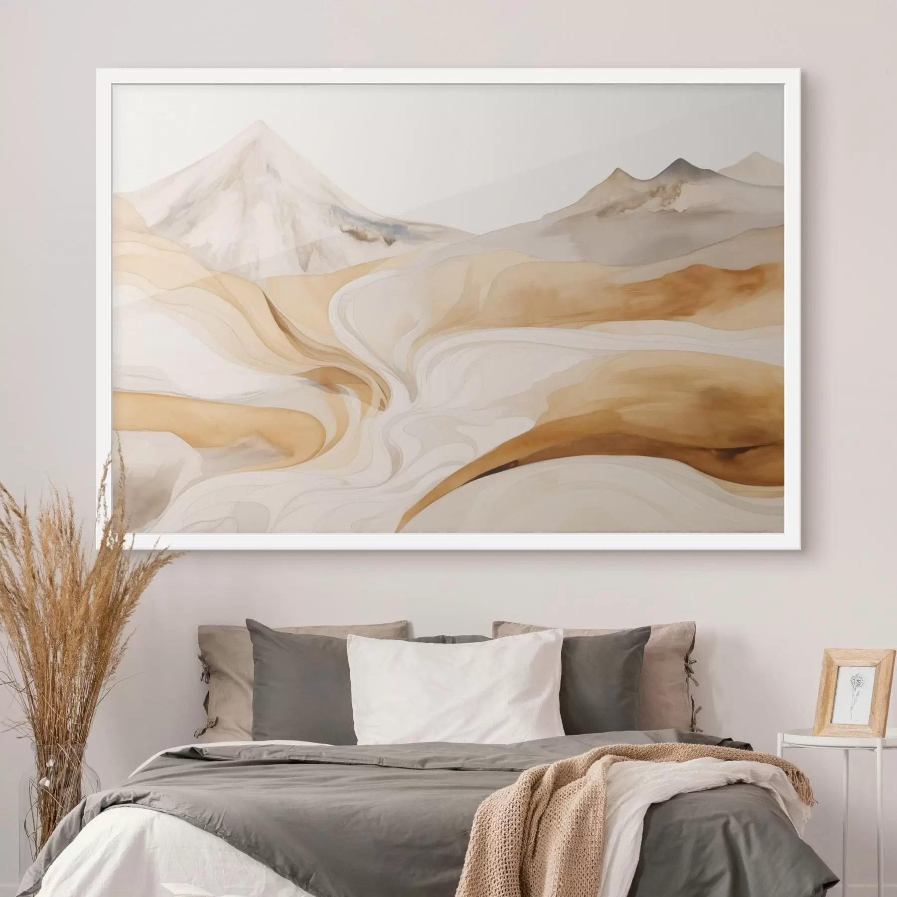 Fototapety Štýlizovaná krajina s horami a vlniacimi sa líniami f48626