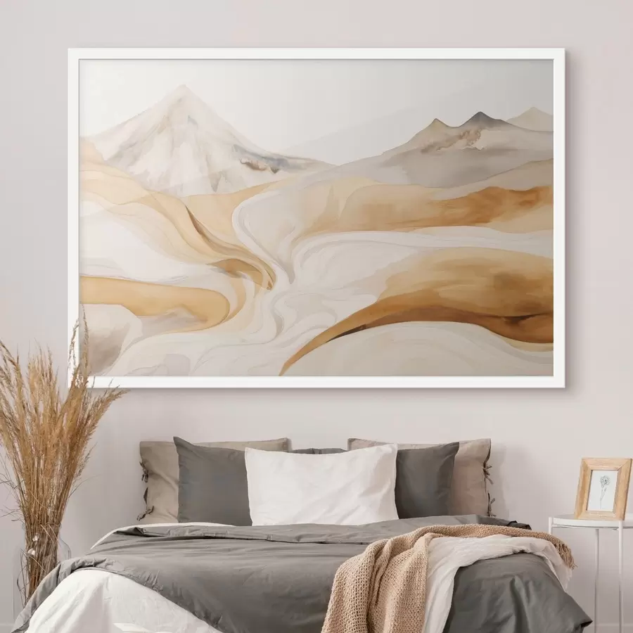 Fototapety Štýlizovaná krajina s horami a vlniacimi sa líniami f48626