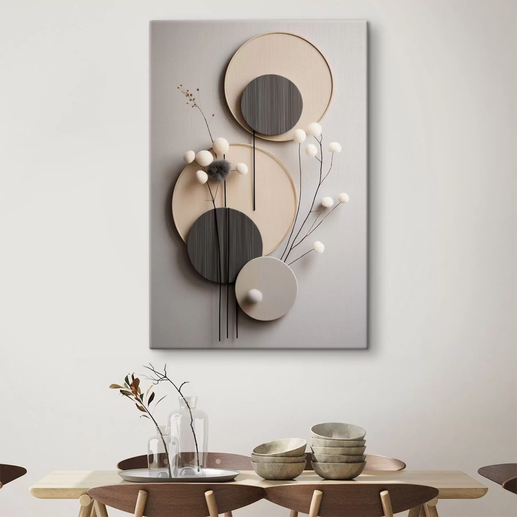 Obraz Kruhové panely so suchými vetvičkami a mäkkými guličkami s48601