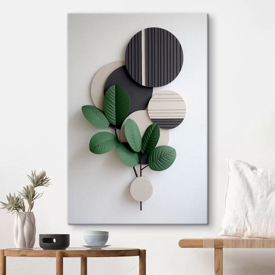 Obraz Zelené listy s okrúhlymi textúrovanými prvkami s48603