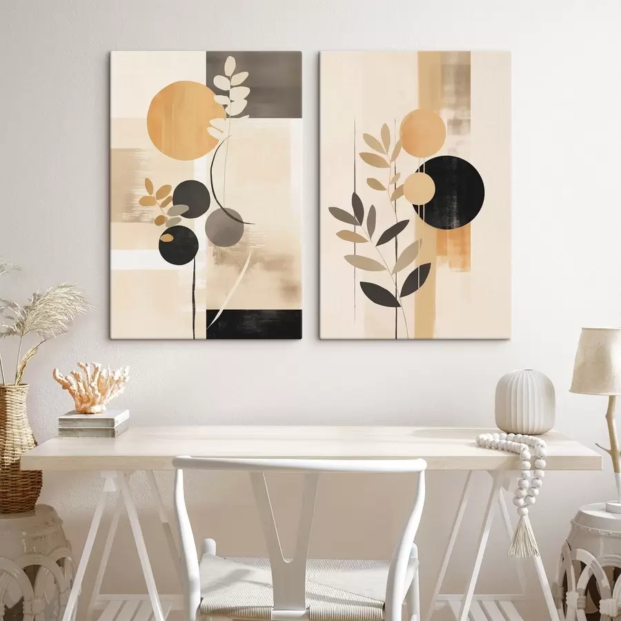 Obraz Abstrakcie s listami a kruhmi m30133