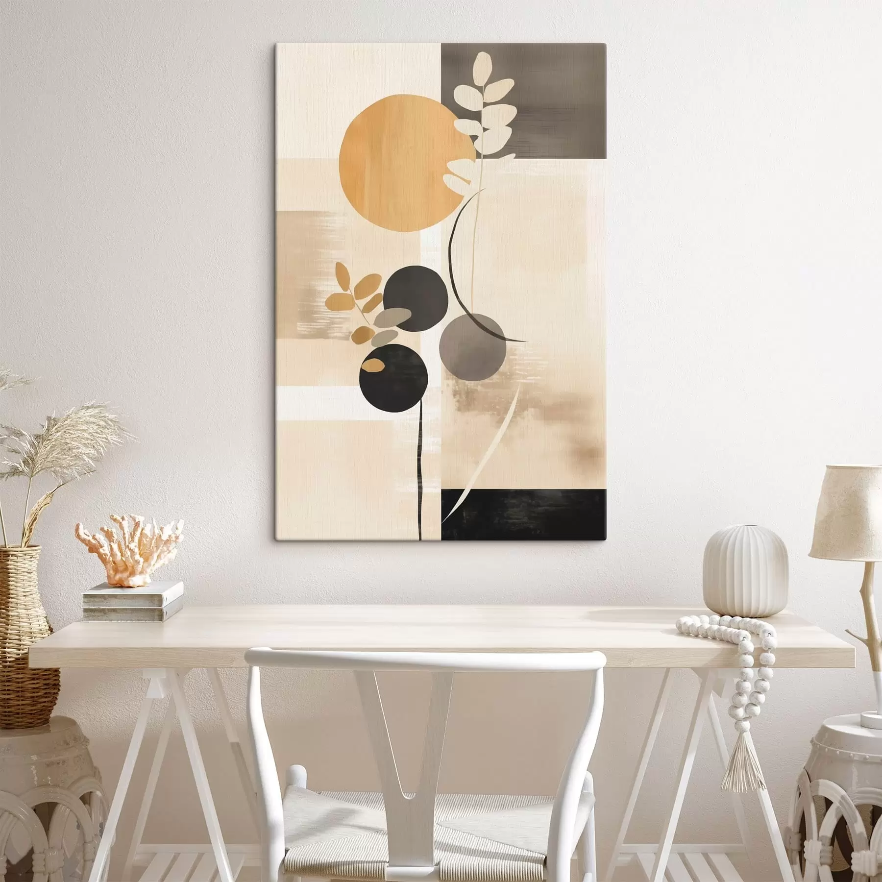 Obraz Abstrakcia s listami a kruhmi s48612