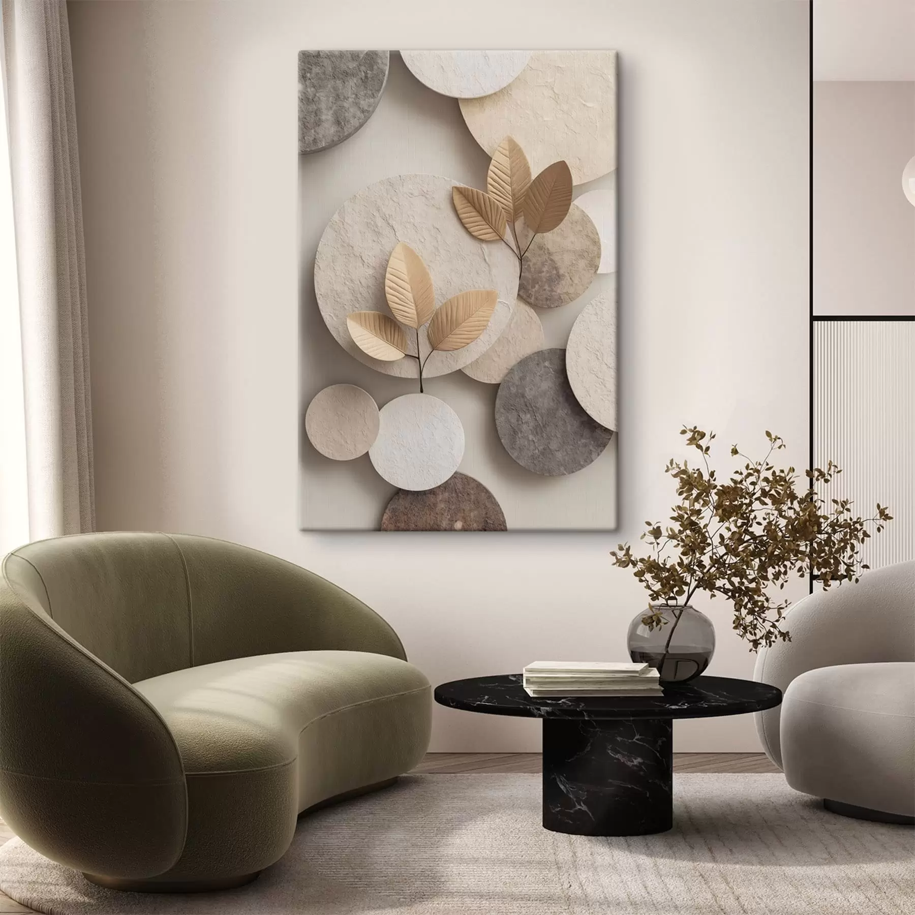 Fototapety Kompozícia s listami a kruhmi s48692