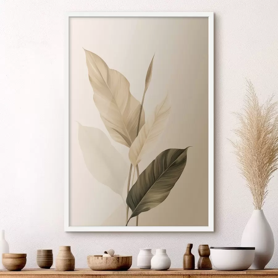 Fototapety Veľké tropické listy v odtieňoch béžovej a hnedej, svetlé pozadie f48725