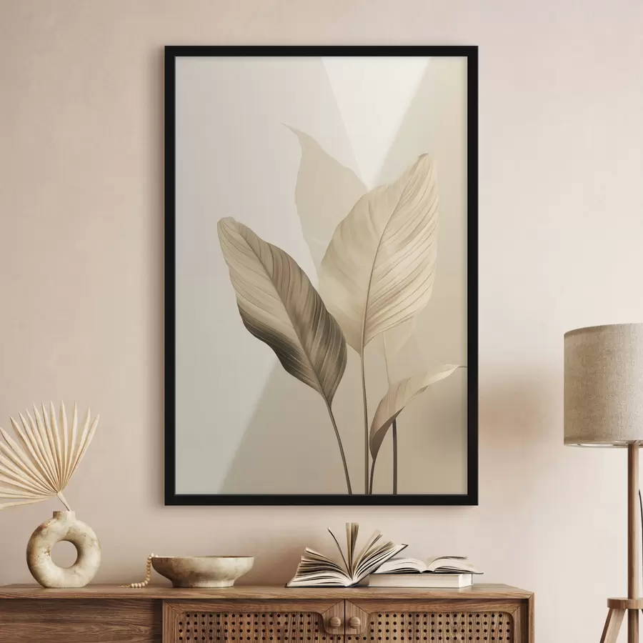 Fototapety Veľké tropické listy v odtieňoch béžovej a hnedej, svetlé pozadie f48726