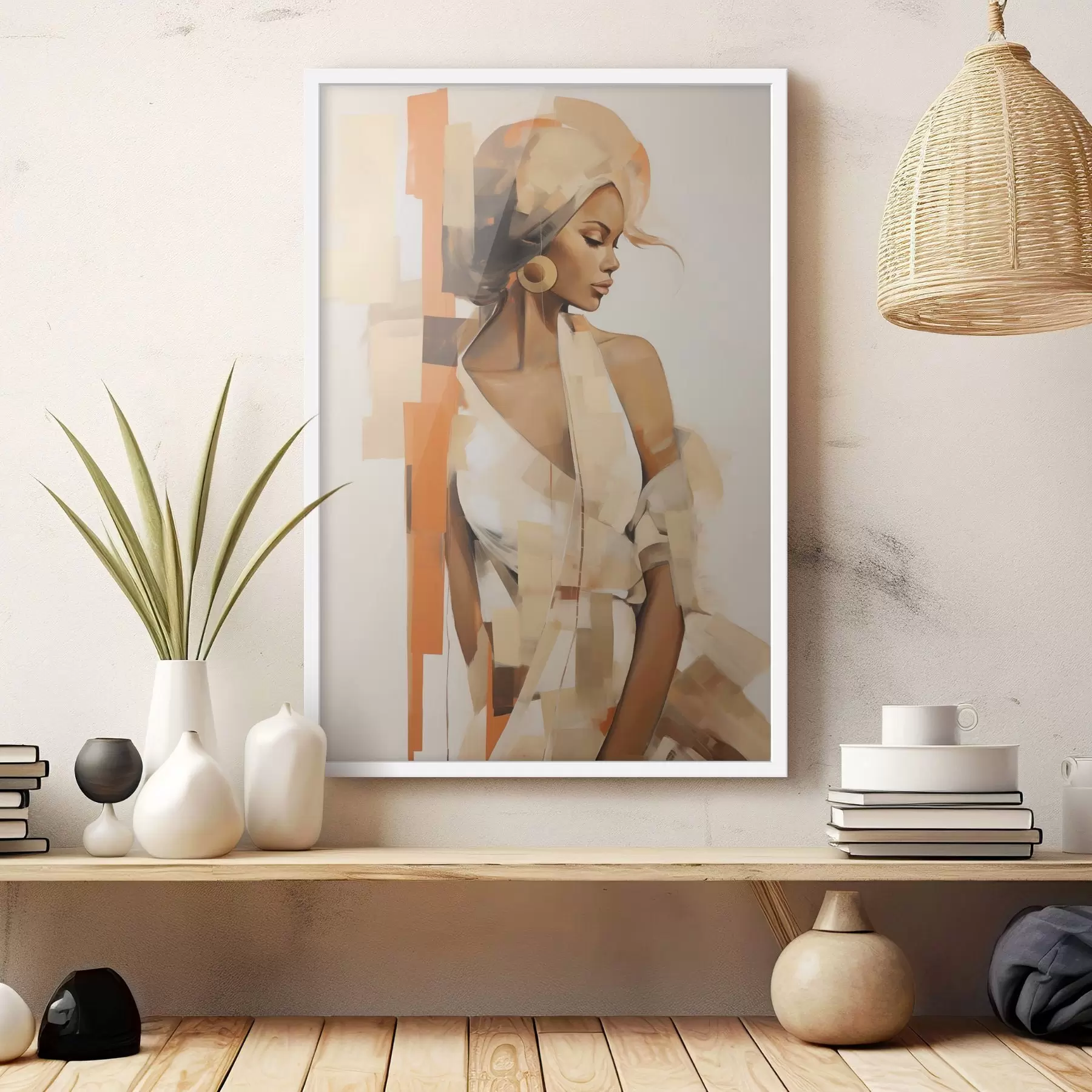 Fototapety Abstraktný portrét ženy s oranžovými a béžovými tvarmi f48735