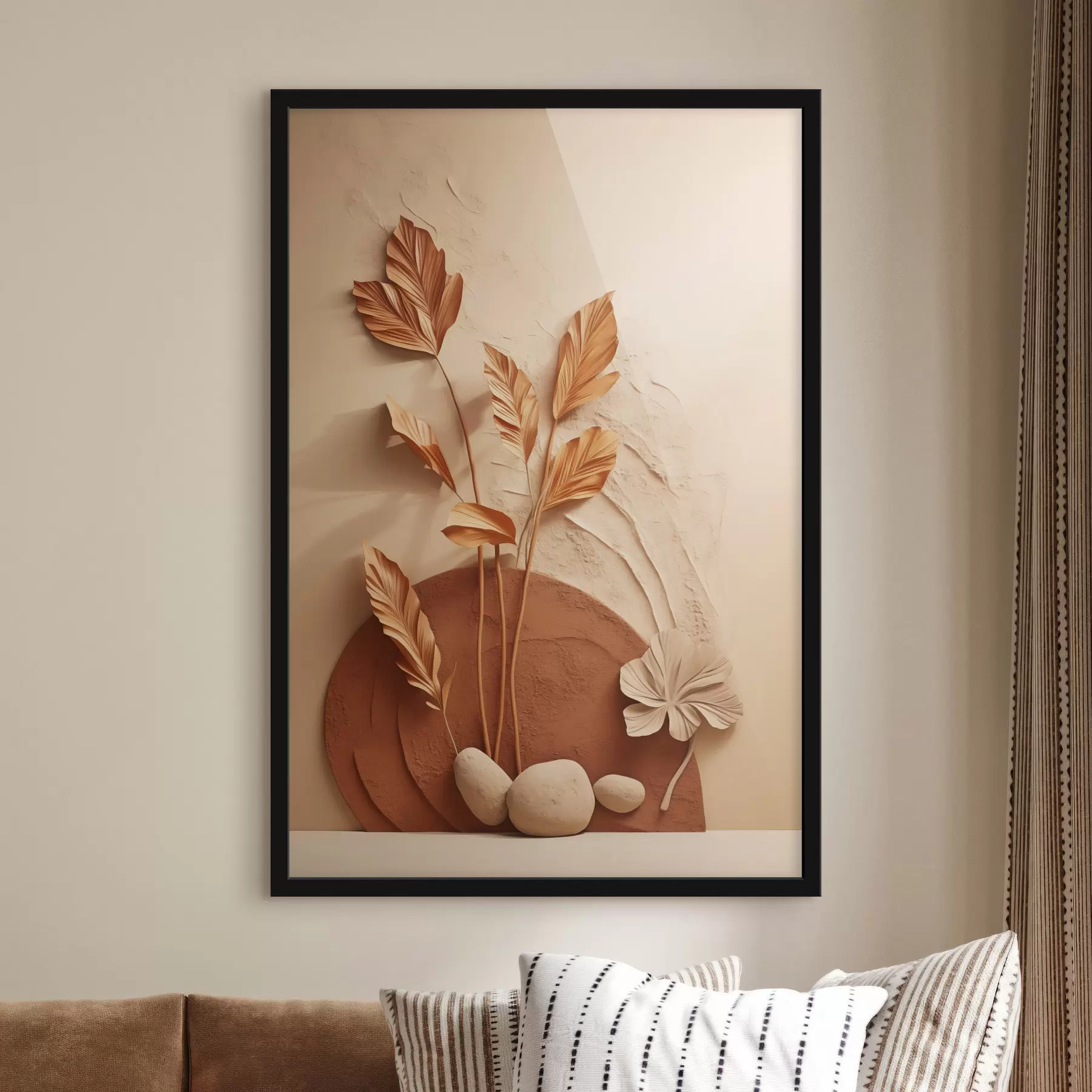 Fototapety Minimalistické umelecké dielo so sušenými kvetmi a pampovou trávou, s textúrovaným pozadím f48740