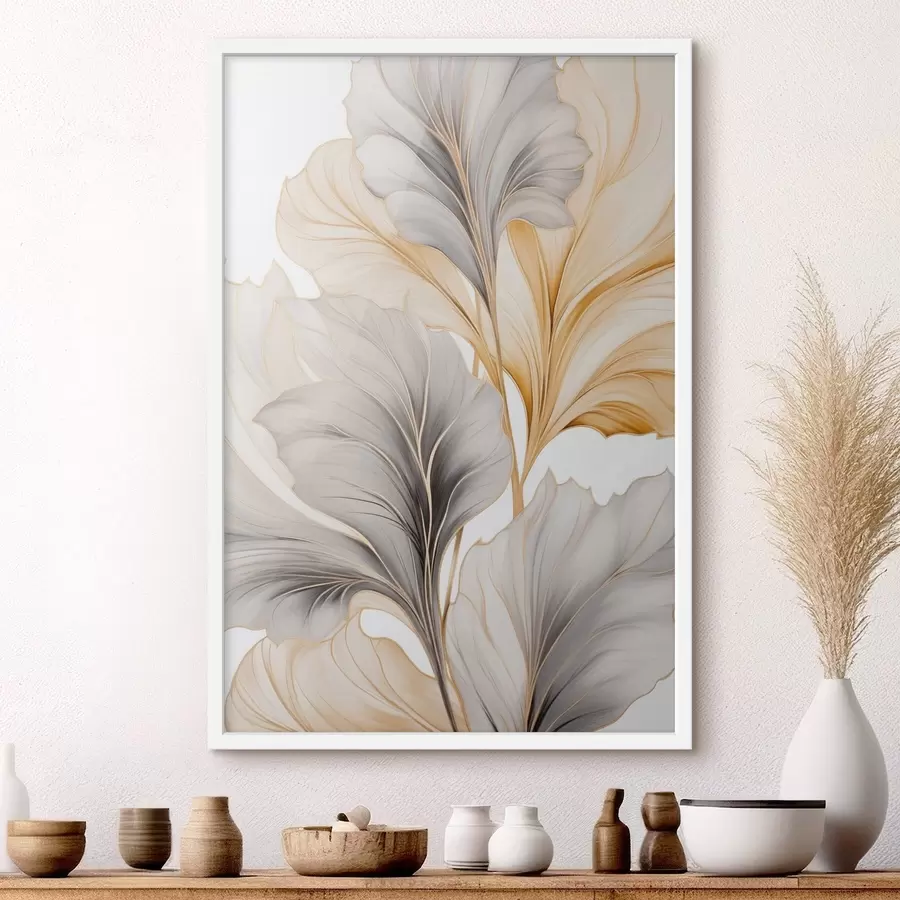 Fototapety Veľké, priehľadné listy v odtieňoch šedej a žltej f48745