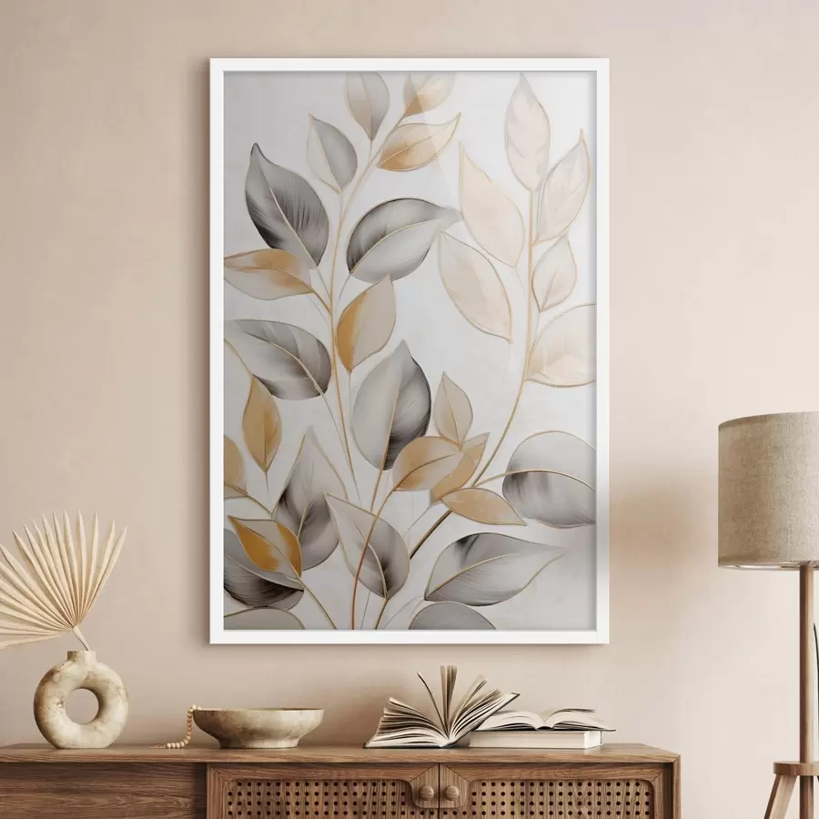 Fototapety Veľké, priehľadné listy v odtieňoch šedej a žltej f48746