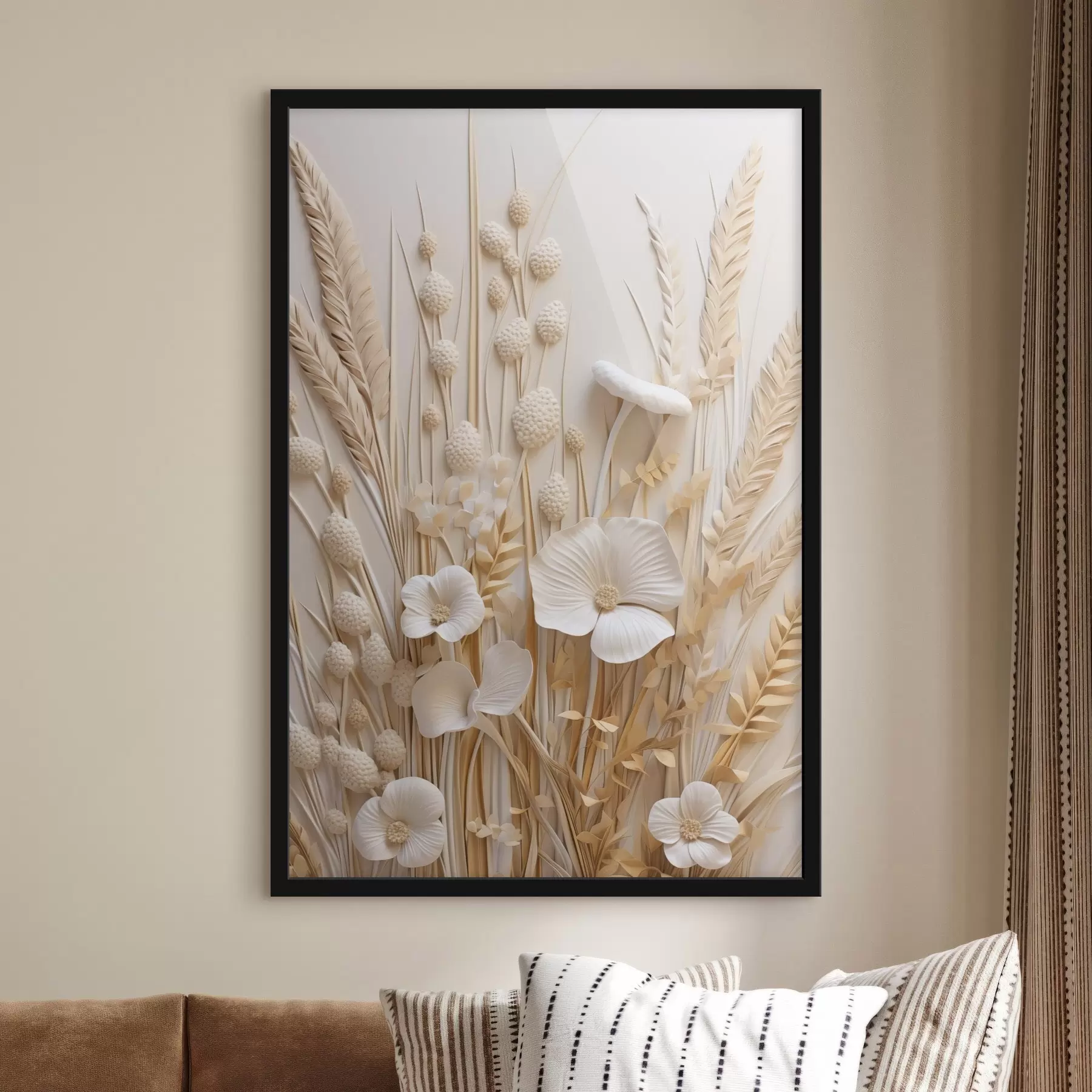 Fototapety Kytica krémových makov so sušenými steblami pšenice f48748