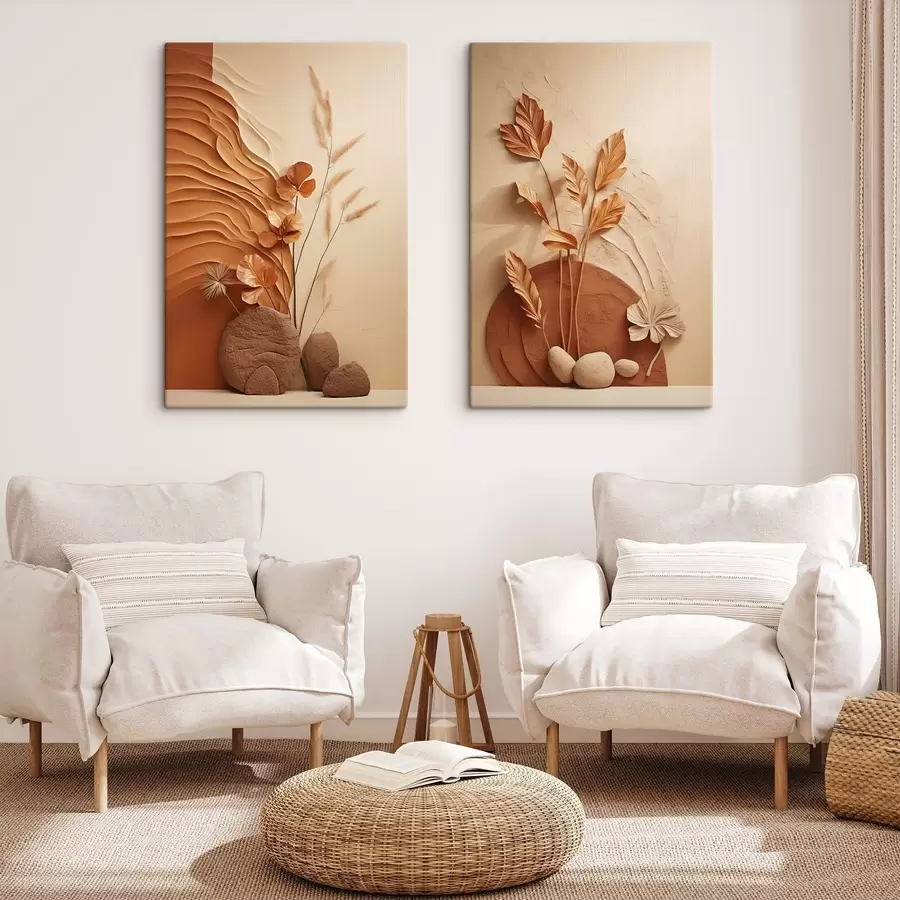 Obraz Minimalistické umelecké dielo so sušenými kvetmi a pampovou trávou, s textúrovaným pozadím m30320