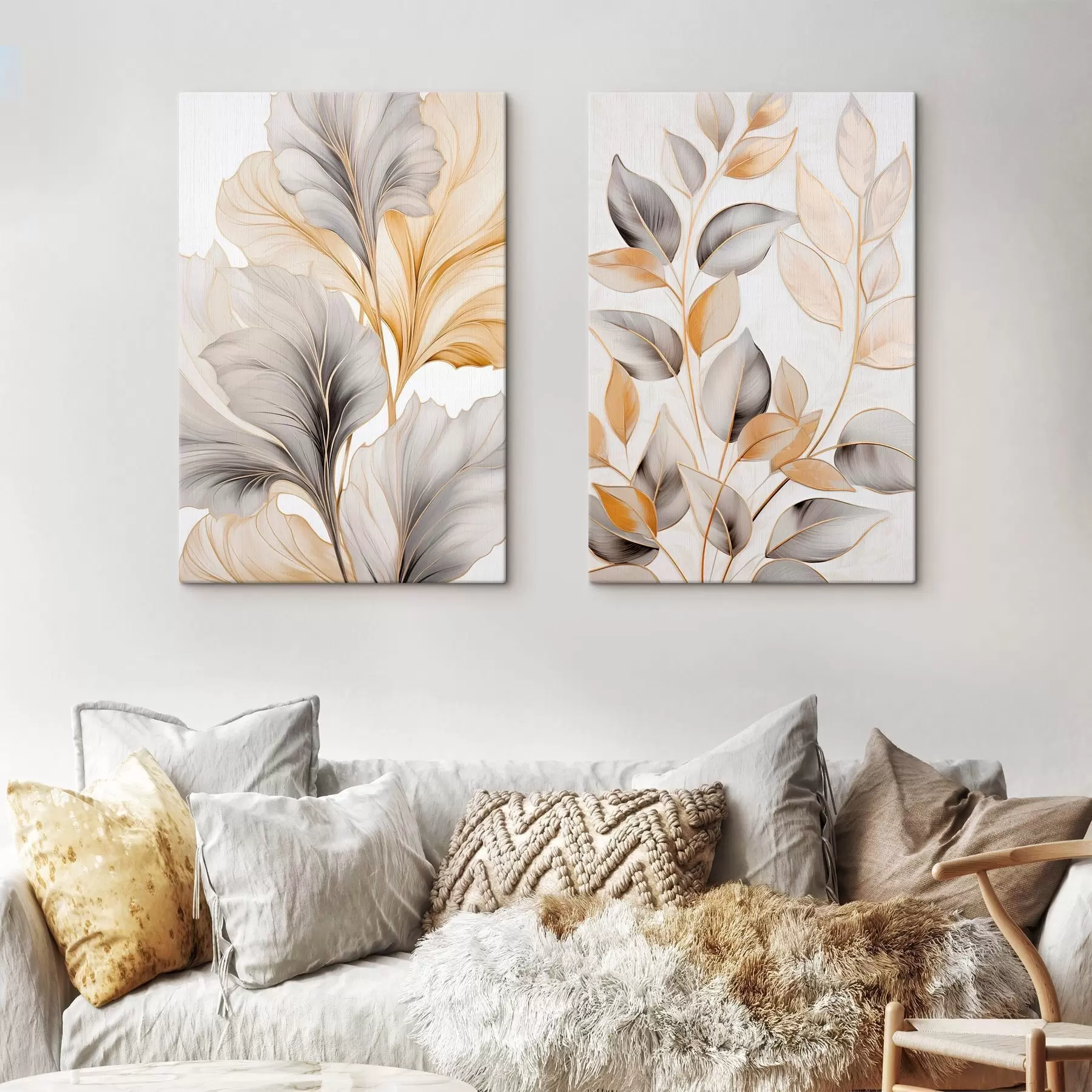 Obraz Veľké, priehľadné listy v odtieňoch šedej a žltej m30323