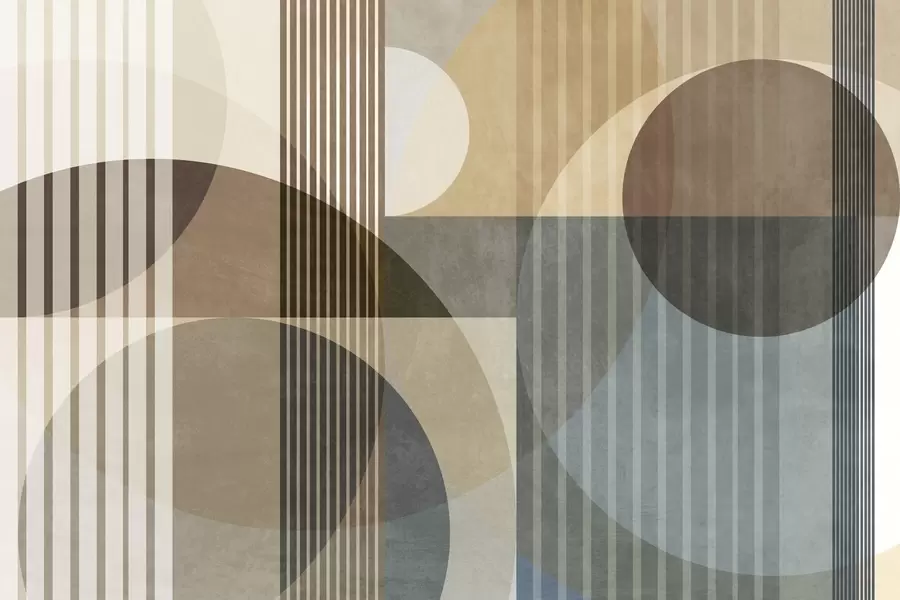 Fototapety Abstraktné geometrické tvary s kruhmi a čiarami, tlmené zemité odtiene, textúrovaná, vrstvená kompozícia w09834