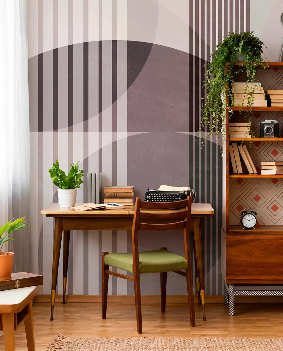 Fototapety Abstraktné geometrické tvary s kruhmi a čiarami, tlmené farby, textúrovaná, vrstvená kompozícia w09834v1