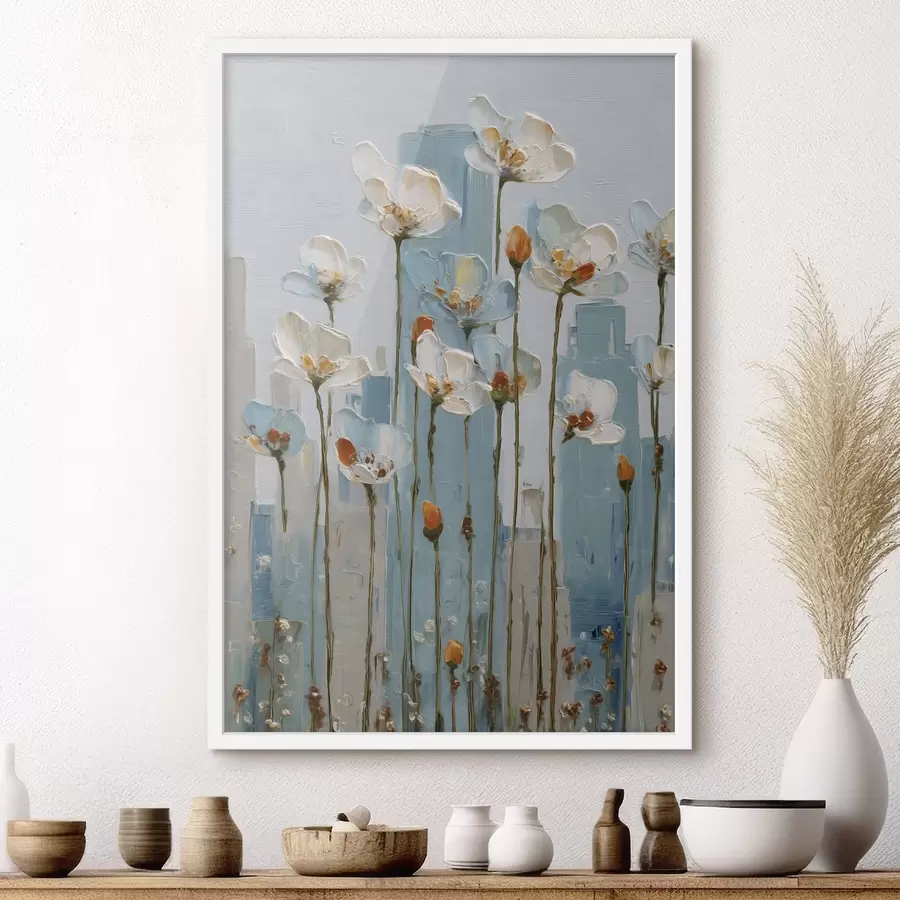 Fototapety kvety na pozadí mesta, v štýle olejomaľby f48785