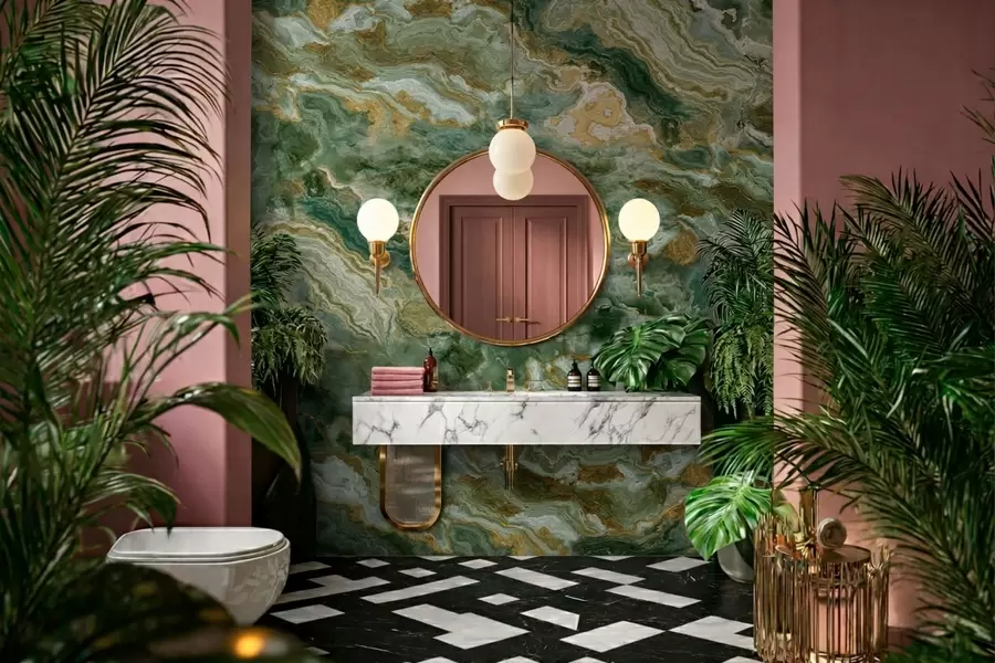 Fototapety Textúra zeleného onyxu s vlniacimi sa vrstvenými žilkami w05429