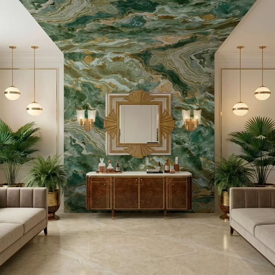 Fototapety Textúra zeleného onyxu s vlniacimi sa vrstvenými žilkami w05429